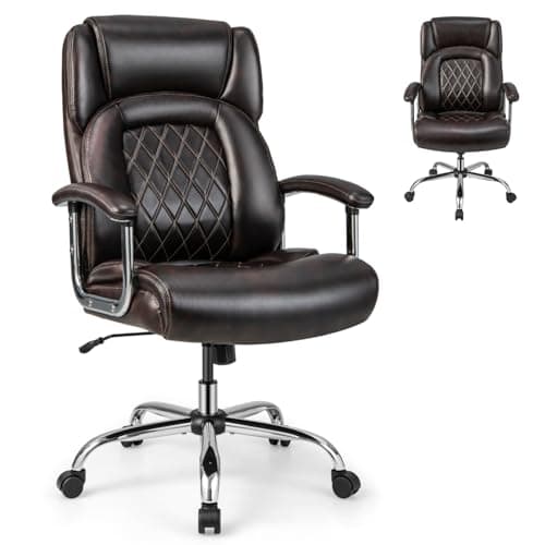 Image of CASART PU Leather Office Chair, 300/400/500LBS Big and Tall Executive Chair with Rocking Backrest&Armrest, Metal Base, Height Adjustable Computer Desk Chair for Home Working (500LBS, Brown)