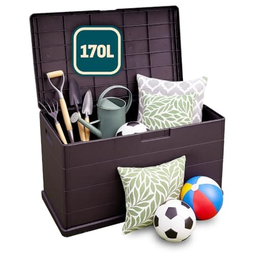 Image of OutdoorOasis 170L Garden Storage Box – Waterproof Outdoor Storage Chest with Lockable Lid & Handles – Compact Plastic Garden Storage for Cushions, Tools & Parcels – Anthracite