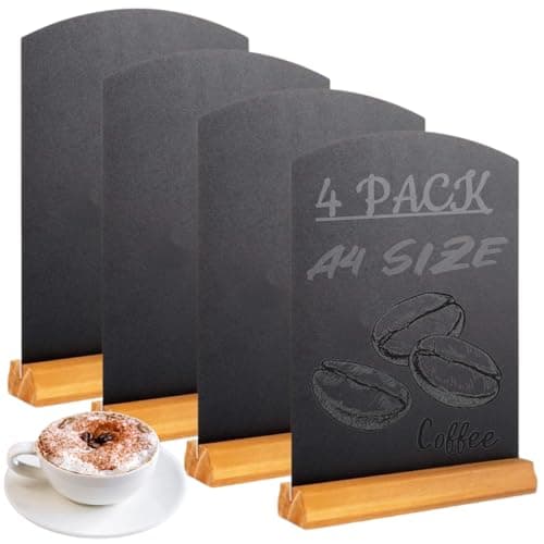 Image of LDHHYH 4PCS A4 Chalkboard, 297 mm x 210 mm Tabletop Blackboard with Stand, Menu Chalk Board Sign Double Sided Tabletop Chalk Boards for School, Wedding, Party, Birthday, Bar, Restaurant, etc