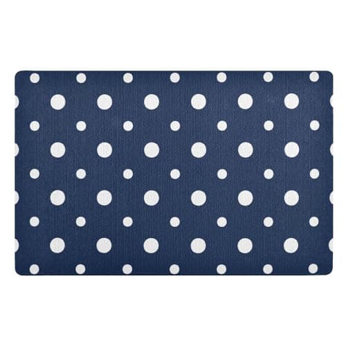 Image of Navy Blue Polka Dots Indoor Outdoor Door Mats Indoor Doormat for Entryway Floor Carpet Mat Rubber Backing Low Profile for Entryway, Entrance, Yard, Floor, Patio, 32" x 20"