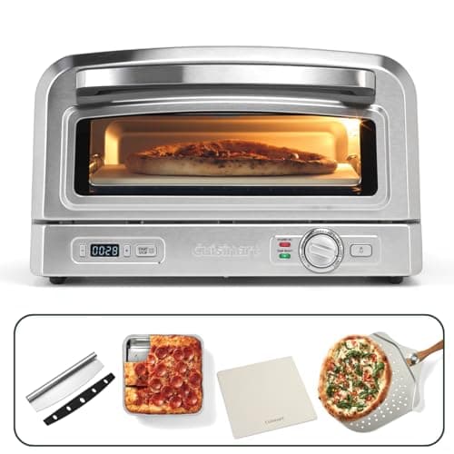 Image of Cuisinart Pizza Oven | For Indoor use | Wood-fired taste in 5mins | Full Pizza kit included: Pizza peel, cutter, stone & deep dish | Calzone, focaccia, baked dishes | Adjustable time & temp to 400°C