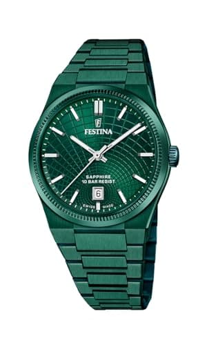Image of Festina Swiss Made Mens Green IP PVD-Plated Watch with Steel Bracelet F20079/1