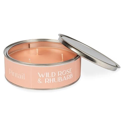 Image of Pintail Candles 3 Wick (Wild Rose & Rhubarb Home Fragrance) Scented Candles Long Burning (15 Hour Burn Time), Hand-Poured Scented Candles Gifts for Women