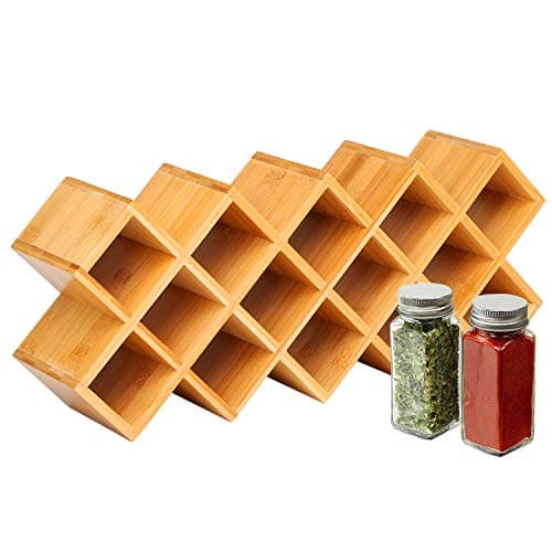 Image of Bossjoy Bamboo Countertop Spice Rack Organizer,Free Standing Spice Organiser Holder, Kitchen Shelf Herbs Spice Bottle Jars Storage Tidy Condiment holder for Countertop Cabinet, 43.5 * 18.5 * 9.5cm