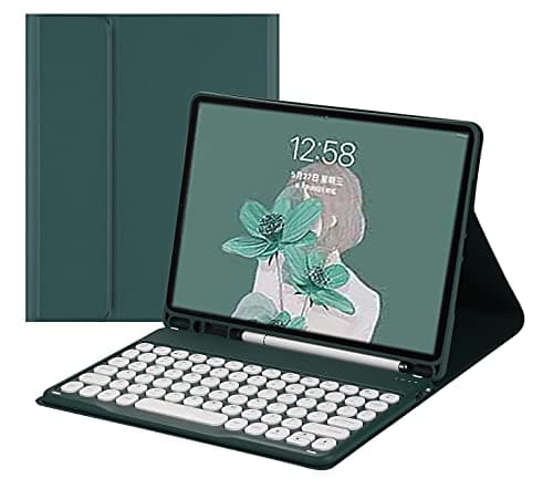 Image of Keyboard Case for iPad 9th Generation 10.2" 8th 7th Gen, Air 3rd Gen, iPad Pro 10.5" Cute Round Key Removable BT Color Keyboard Cover with Pencil Holder (Dark Green)