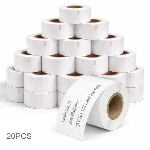 Image of 99010 Address Labels 28mm x 89mm, 20 Rolls Compatible with DYMO LabelWriter 450, 400 Series & Seiko SLP – 130 Labels per Roll, White Multipurpose Labels