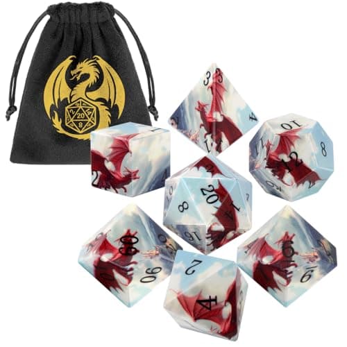 Image of Red Dragon Dice Set, 7Pcs Polyhedral DND Dice, Fantasy Tabletop Game Accessories, DND Starter Set with Gift Bag, UV Printing, Dragon Gifts for Men Women, D&D Gifts for Player