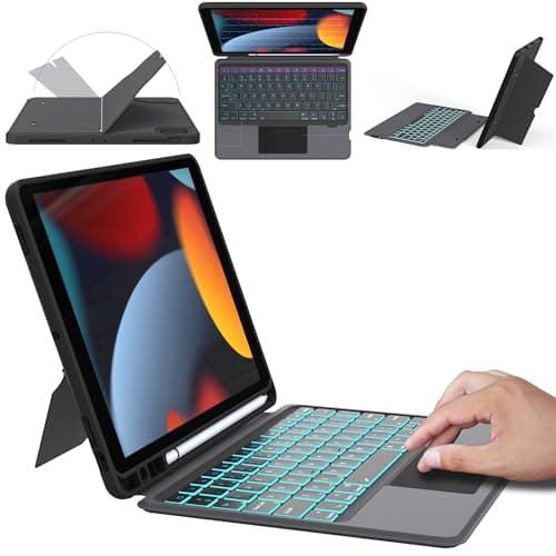 Image of ROOFEI iPad 10.2 inch (9/8/7 Generation - 2021/2020/2019), iPad Air 3 & iPad Pro 10.5 Case with Detachable Keyboard : UK Layout Keyboard Case with Touchpad & 7 Color Backlit & Multi-Angle Kickstand