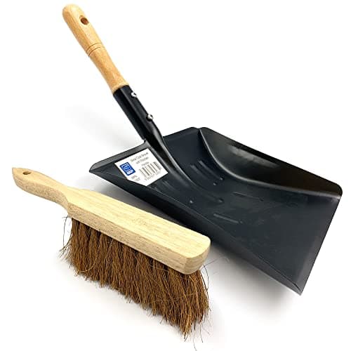Image of Strong Metal Coal Shovel and Brush Set | 9-Inch-Wide Metal Shovel Dust Ash Pan with Soft Hand Brush Fireside Set | Large Garden Dustpan or Coal Scoop to Easily Collect Coal, Ashes, Dust, Garden Wastes