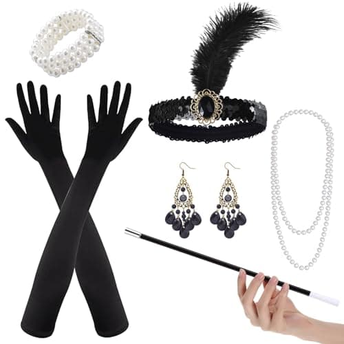 Image of MUFEKUM 1920s Accessories Set, 1920s Flapper Great Gatsby Accessories Set, Vintage Fashion Roaring 20's Theme Party Accessories for Women Fancy Dress Up