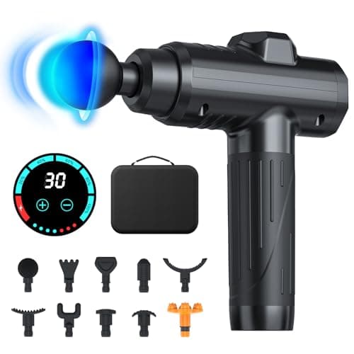 Image of Massage Gun Deep Tissue, Portable Muscle Device with 10 Massage Heads, 2026 Massager 30 Speeds with LCD Touch Screen, Featuring Quiet Glide Technology with Carry Case
