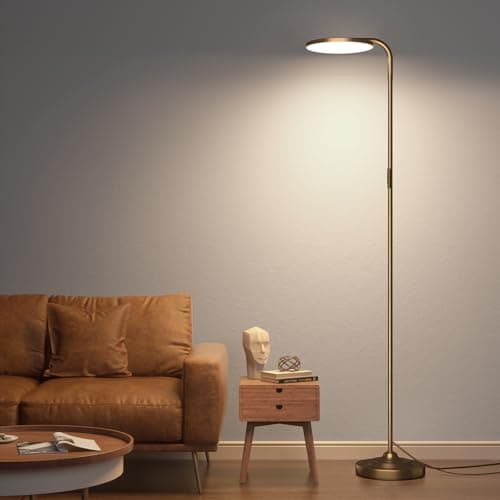Image of 36W LED Floor Lamp, Super Bright Standing Lamp, Modern Stepless Dimmable Torchiere Tall Lamp with Remote Control, 350°Rotating Head Reading Floor Lamp for Living Room, Bedroom, Office - Brown