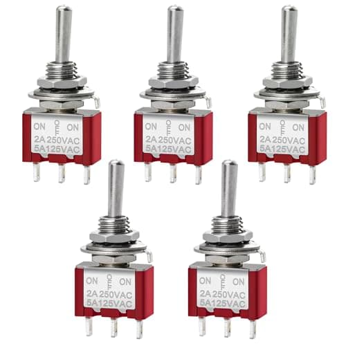 Image of Heschen Mini Momentary Toggle Switch MTS-123, (ON)-OFF-(ON) SPDT, 3 Pin, 2A 250V, 5A 125V, Pack of 5