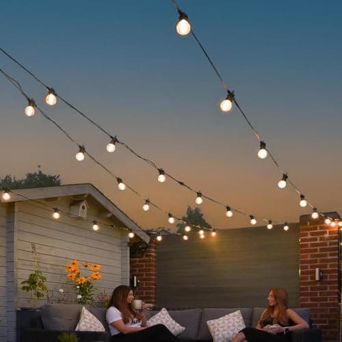 Image of Festive Lights ConnectPro® Outdoor Mains Powered Connectable G50 Festoon Lights IP65 Black Rubber Cable, Warm White Filament Effect LED Bulbs Garden Wedding Party Decorative Lighting (No Plug, 5m)