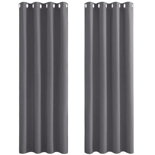 Image of PONY DANCE Grey Blackout Curtains 72 Inch Drop for Living Room, Eyelet Thermal Energy Saving & Light Darkening Curtains for Bedroom, Window Treatment for Bedroom, W46 X L72, Gray