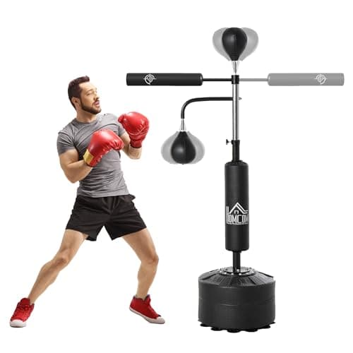 Image of HOMCOM 4-in-1 Boxing Punching Bag Free Standing with 2 Speed Balls, 360° Relax Bar, PU-Wrapped Boxing Bag and Fillable Base, 160-230cm Adjustable Height, Black