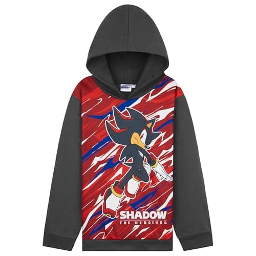 Image of Sonic The Hedgehog Hoodie for Boys Teens Shadow Knuckles Tails Warm Hooded Sweatshirt Jumper Casual Pullover (Black/Red, 5-6 Years)