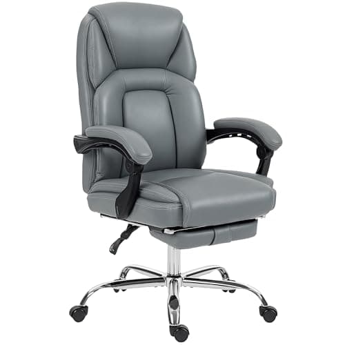 Image of HOMCOM Ergonomic Office Chair with Footrest, 135° Reclining PU Leather Executive Desk Chair with Pocket Spring Seat for Home Office Work, Grey