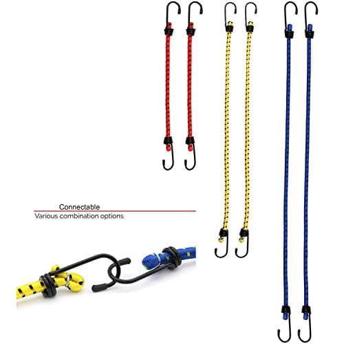 Image of Set of 6 Elastic Bungee Cords Straps Assorted Lengths Heavy Duty Ropes for Caravan Camping RVs Trucks Luggage Racks Tents Gardening and DIY