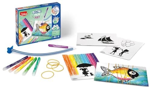 Image of Maped Creativ Blow Pen Art Kit - Arts and Craft Set For Children - Colouring Felt Tip Pens with Templates and Rubber bands to create Unique Artwork - 22 Piece Kids Activity For Age 5+