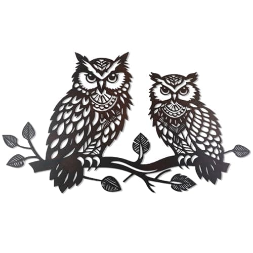Image of YiYa Metal Owl Decor Black Owls on Branch Wall Art, Weatherproof Metal Sculpture for Home for Home Living Room Bedroom Garden Patio Indoor or Outdoor Decor