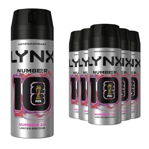 Image of Lynx FIFA No. 10 Anti-Perspirant Deodorant Spray 150 ml, 6 Pack - Limited Edition Men's Body Spray with 72-Hour Freshness, Pro-Scent Technology, Marine & Citrus Notes, Anti-White Mark Formula