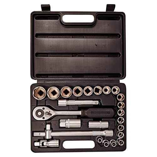 Image of Amtech - Ratchet Driver Socket Set, DIY at Home, Easy to Use, Ideal for Heavy Jobs with Larger Nuts, Strong Chrome Vanadium Steel, Includes Convenient Storage Box (25 ½” Piece)
