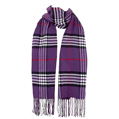 Image of Hat To Socks Classic Unisex Plaid Winter Scarf - Super Soft Warm Tartan Check Wrap for Men and Women (Purple)