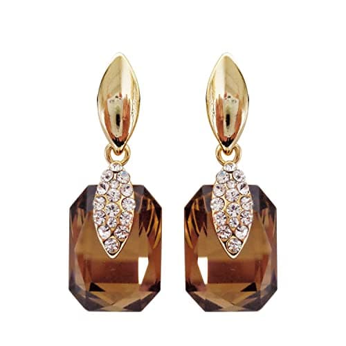 Image of Navachi 18k Gold Plated Brown Crystal Square Zircon Drop Az1949e Ear Stud Earrings
