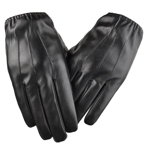 Image of BDSHUNBF Men's Leather Gloves - Black Winter Thermal Touch Screen Gloves for Men - Warm and Stylish Men's Leather Gloves - Leather Mittens for Cold weather Outdoor Driving