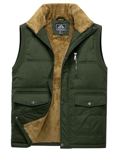 Image of TACVASEN Gilet for Men Fleece Outerwear Gilets Outdoor Hiking Vests Thermal Sleeveless Waterproof Jackets Army Green M