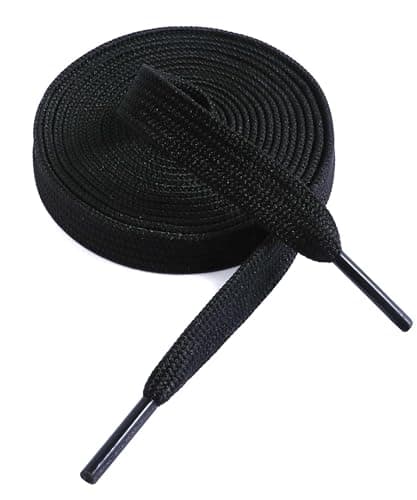 Image of VSUDO 47 Inches Black Fine Weave Flat Shoe Lace for Sneaker, 5/16” Width Flat Sneaker Shoestring, Flat Sneaker Shoelace, Flat Shoe String for Running Athletic Shoes (1 Pair-Black-120CM)