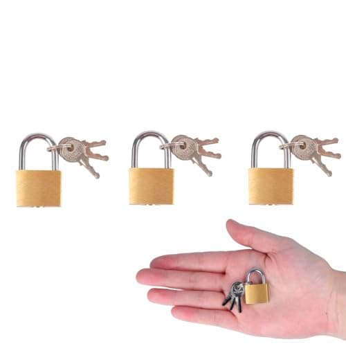 Image of Pack of 3 20mm Solid Brass Padlocks with 9 Keys - Small Locker Padlocks, Solid Brass Body, Mini Luggage, Tool Box, Jewellery Box and Cupboard Padlocks