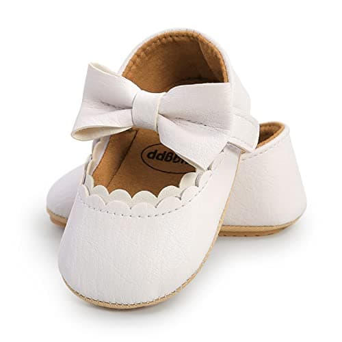Image of RVROVIC Baby Girl Moccasins Princess Mary Jane Flat Dresses Shoes Premium Lightweight Soft Sole Crib Shoes Toddler Shoes(0-6 Months Infant,B-White)
