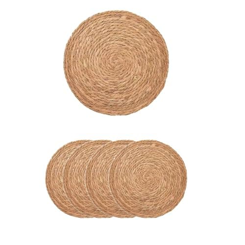 Image of 4-piece set of natural woven Pucao placemats, Western style placemats, Japanese style table mats, round cushion 20cm (20cm)