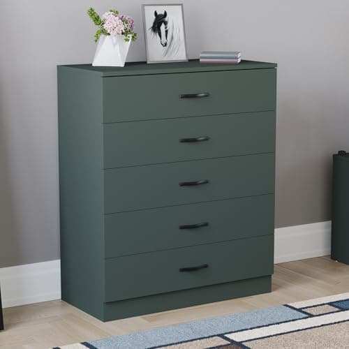 Image of Vida Designs Riano 5 Drawer Chest of Drawer, Metal Handles & Runners, Anti-Bowing Drawer Support, Bedroom, Nursery Furniture, Jasper Green