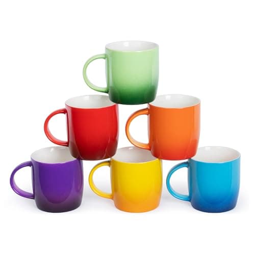 Image of FiNeWaY Stoneware Coffee Mugs Set of 6 - Durable & Large Capacity Ceramic Ombre Coffee Cups - Dishwasher & Microwave Safe - Colourful Gradient Ceramic Coffee & Tea Cup (325ml)