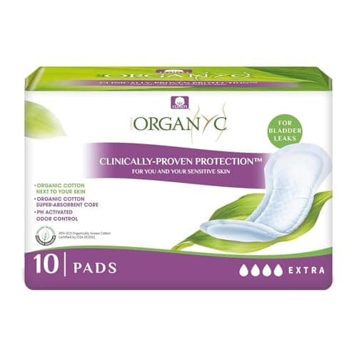 Image of Organyc Light Incontinence Pads for Women – Organic Cotton Pad for Moderate Bladder Leaks, Soft Absorbent Period Pads Alternative and Breathable Sanitary Pads for Women Comfort, 10 Pads