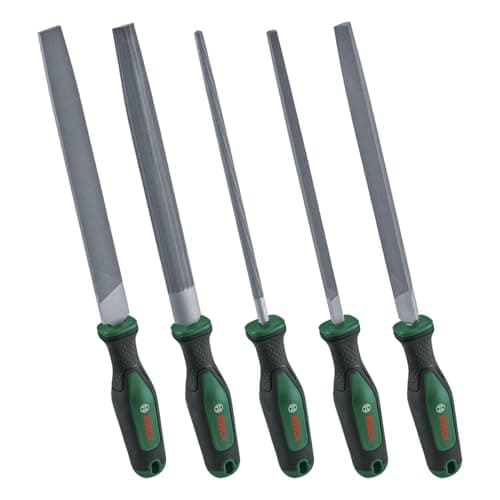 Image of Bosch File Set 5-Piece (Robust Metal File Set incl. Round/Half-Round/Flat/Triangular/Square Files; Hard Carbon Steel; Shaft Length 200mm; Medium Stroke 2; Ergonomic Softgrip)