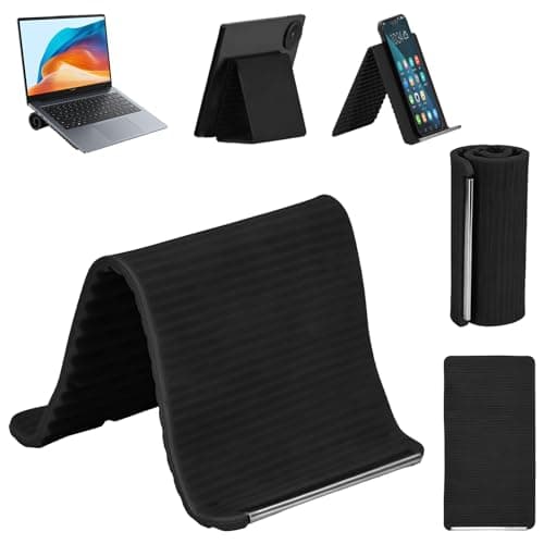 Image of GDDDYWWJ Portable Foldable Silicone Phone Holder,Anti-Slip Phone Holder Desk Flexible Silicone Multi-Angle Adjustable Phone Stand for Phones Tablet (Black)