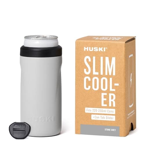 Image of Huski Slim Can Cooler | NEW | Fits 250ml Premix/RTD, Energy & Soft Drink Cans | Triple Insulated | Detachable 2-in-1 Can Tab Slider | Keeps Cans up to 5X Colder | Great Gift (Stone Grey)