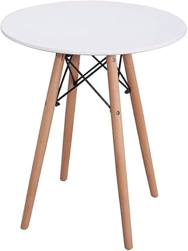 Image of Panana White Dining Table, Modern Pedestal Dining Table, Leisure Table, Living Room Table (Wooden legs, 60cm Round)