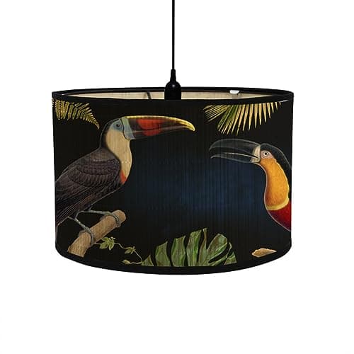 Image of FANSU Round Drum Light Shade for Table Lamp, Modern Pattern Pendant Lampshades Easy Fit for Living Rooms, Bedroom, Hallways, Reading Room (Black Bird,30x20cm)