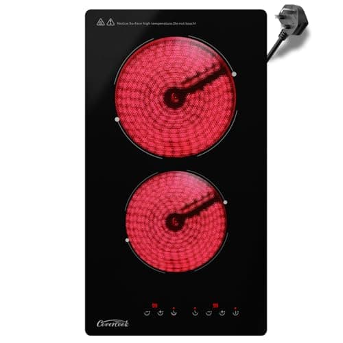 Image of COVERCOOK Plug in Ceramic Hob 2 Zone, Built-in Electric Hob 30cm with Touch Control, Domino Electric Ceramic Hob 2 Ring, 2900W, 9 Power Levels, Timer, Residual Heat Indicator, Black