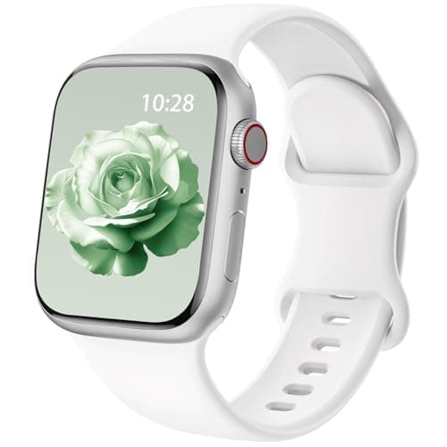 Image of Patented Upgraded Silicone Strap Compatible with Apple Watch Straps 38mm 40mm 41mm 42mm 44mm 45mm 46mm 49mm Women Men,Soft Sport Bands for iWatch Series 11 10 9 8 7 6 5 4 3 2 1 SE Ultra,White