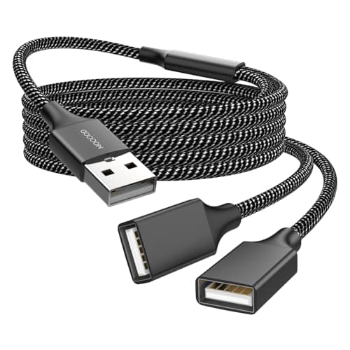 Image of MOGOOD USB Extension Cable, 3ft/1m, USB A Male to 2 Female, Splitter, High Speed, Braided, Data Transfer, Compatible with Printer, Keyboard, Flash Drive, Playstation
