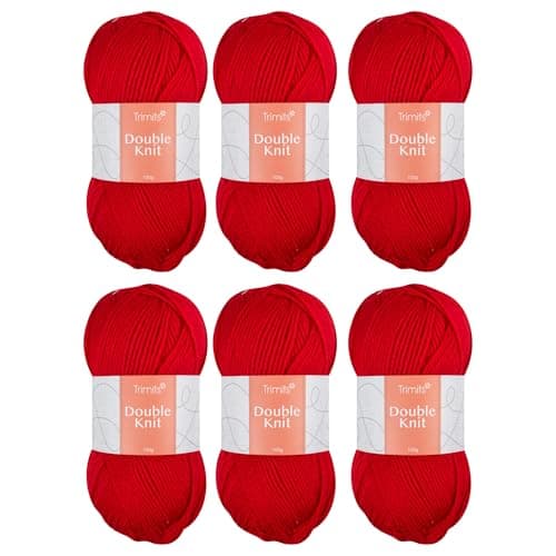 Image of Trimits Double Knit Acrylic Yarn Wool for Knitting and Crochet - 6 x 100g (280 metres) - Soft Touch Easy Care Machine Washable DK Yarn, Oeko-TEX Certified Fibre, Red