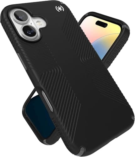 Image of Speck Presidio2 Grip Case for iPhone 16 (6.1”) – Black | Slim Drop Protection, Anti-Slip Grip, Scratch Resistant- Black