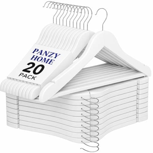 Image of 20 Wooden Hangers, Coat Hangers, Clothes Hangers, with Shoulder Notches, Trousers Bar, 360° Swivel Hook, for Suits, Shirts, Coats, Natural Pack of 20 (20 Pack White)