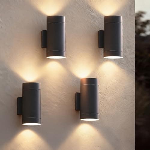 Image of EBION Outdoor Wall Lights,Up and Down Lights Outdoor IP65 Waterproof,4 Pack Aluminium Black Exterior Outside Wall Lights Mains Powered,Garden Wall Lamp for Front Door,Garden,Garage,Porch,Patio